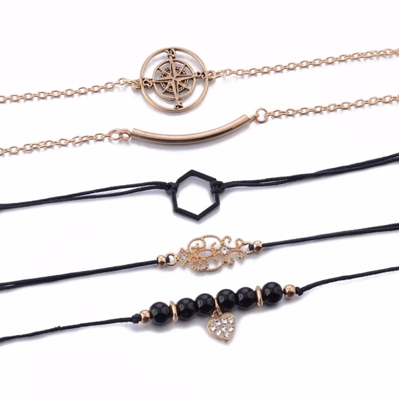 'My Guide' Compass Gold and Black 5 Piece Bracelet - Picture 7 of 7